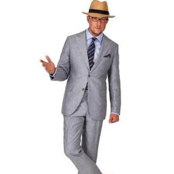 Linen Suit Mens Summer Suits Grey Color Beach Wedding